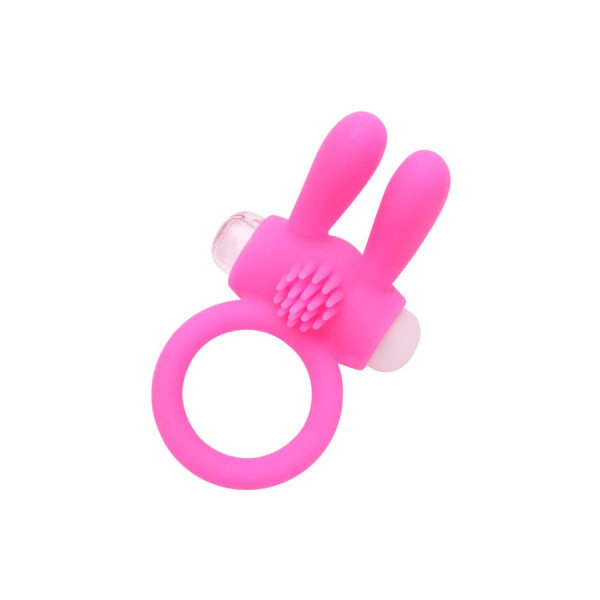 Anneau vibrant silicone rose avec oreilles de lapin 